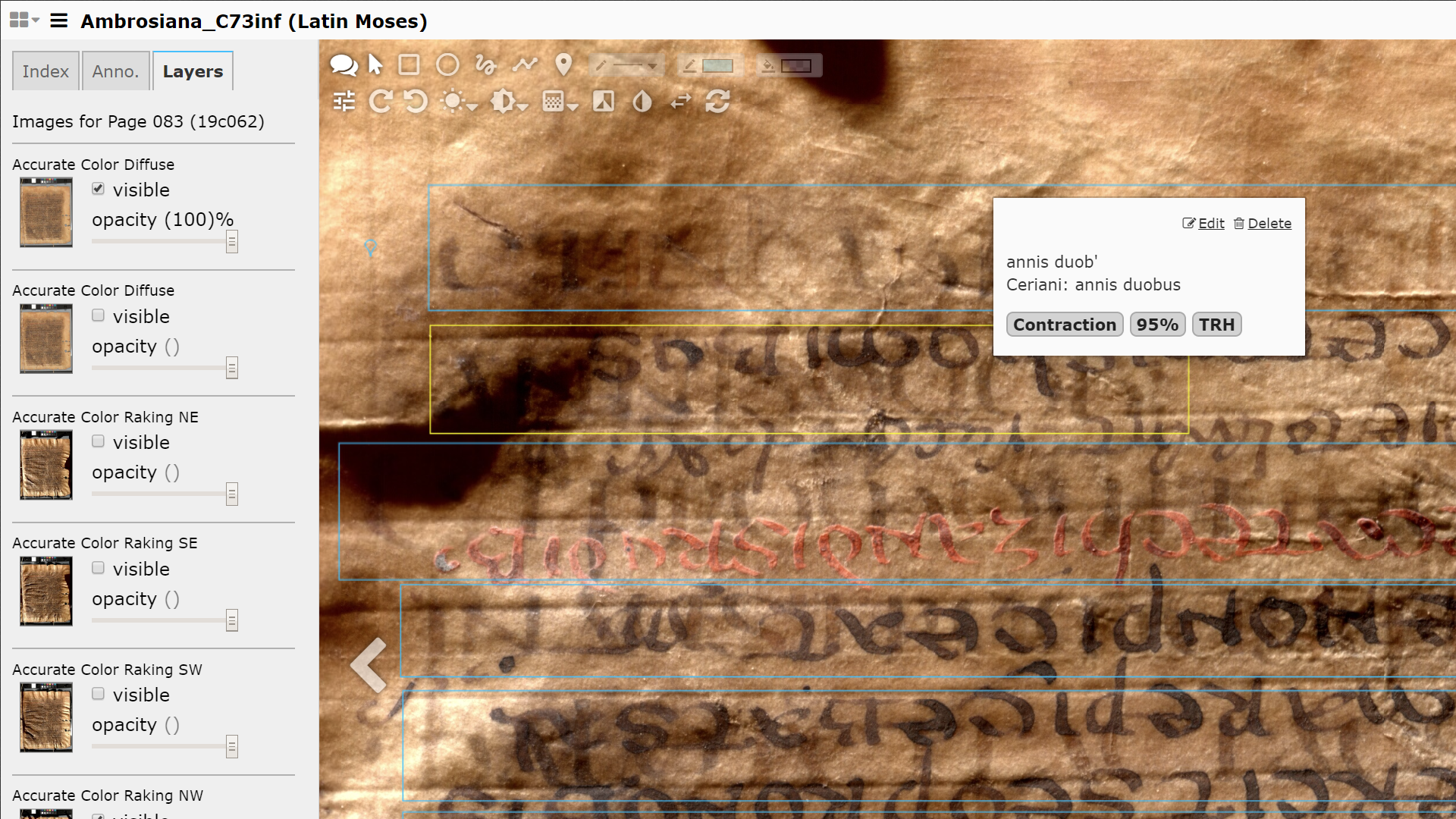 Figure 22: Screenshot of Mirador showing the layers and annotation functionality. 